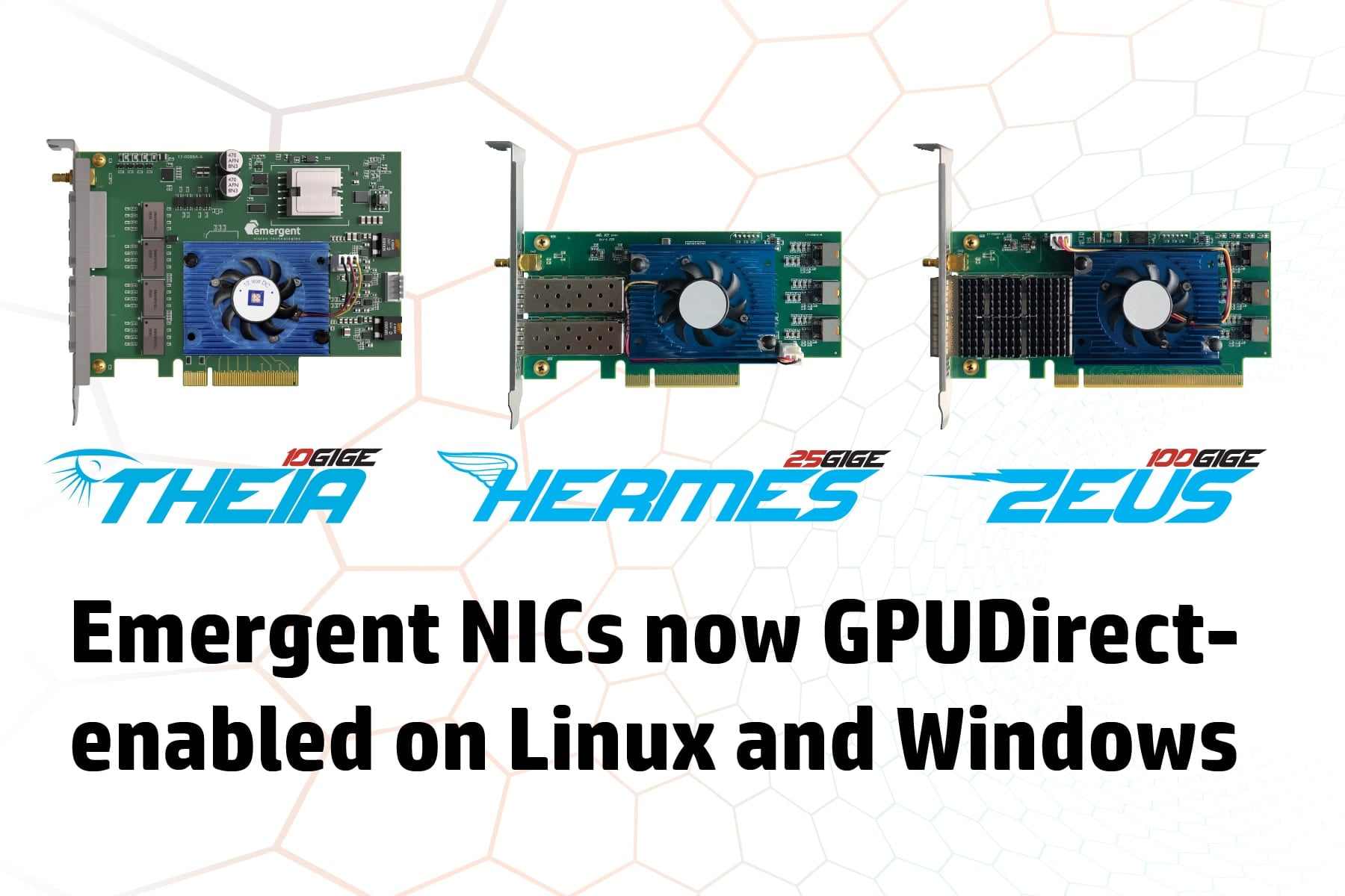 Emergent Network Interface Cards (NICs) now are GPUDirect capable on both Linux and Windows.