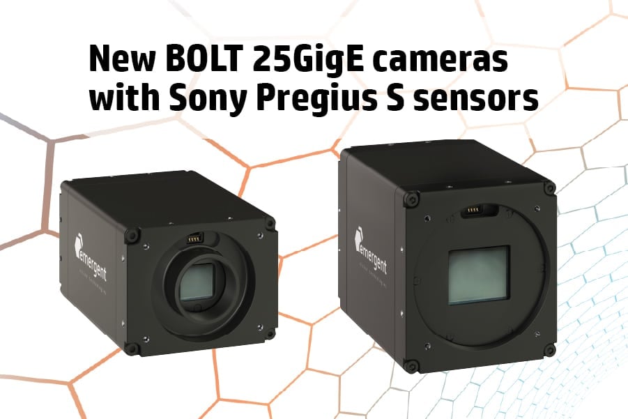 Emergent Vision Technologies today announced seven new models in its BOLT 25GigE camera series, expanding the range of Sony Pregius S global shutter sensors available to engineers creating high-speed imaging systems. The new cameras offer resolutions from 12.3 to 104.9 megapixels, with a choice of 2.74 µm and 5.48 µm pixel sizes.